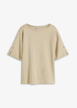 bonprix Shirts & Tops^Glitzer Viskose-Shirt mit Glanzdruck hellsand/metallic silber