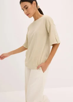 bonprix Shirts & Tops^Glitzer Viskose-Shirt mit Glanzdruck hellsand/metallic silber