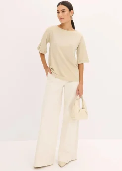 bonprix Shirts & Tops^Glitzer Viskose-Shirt mit Glanzdruck hellsand/metallic silber