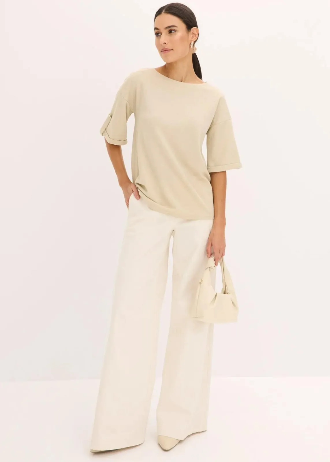 bonprix Shirts & Tops^Glitzer Viskose-Shirt mit Glanzdruck hellsand/metallic silber