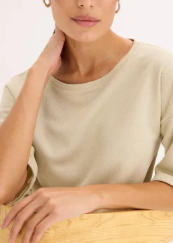 bonprix Shirts & Tops^Glitzer Viskose-Shirt mit Glanzdruck hellsand/metallic silber