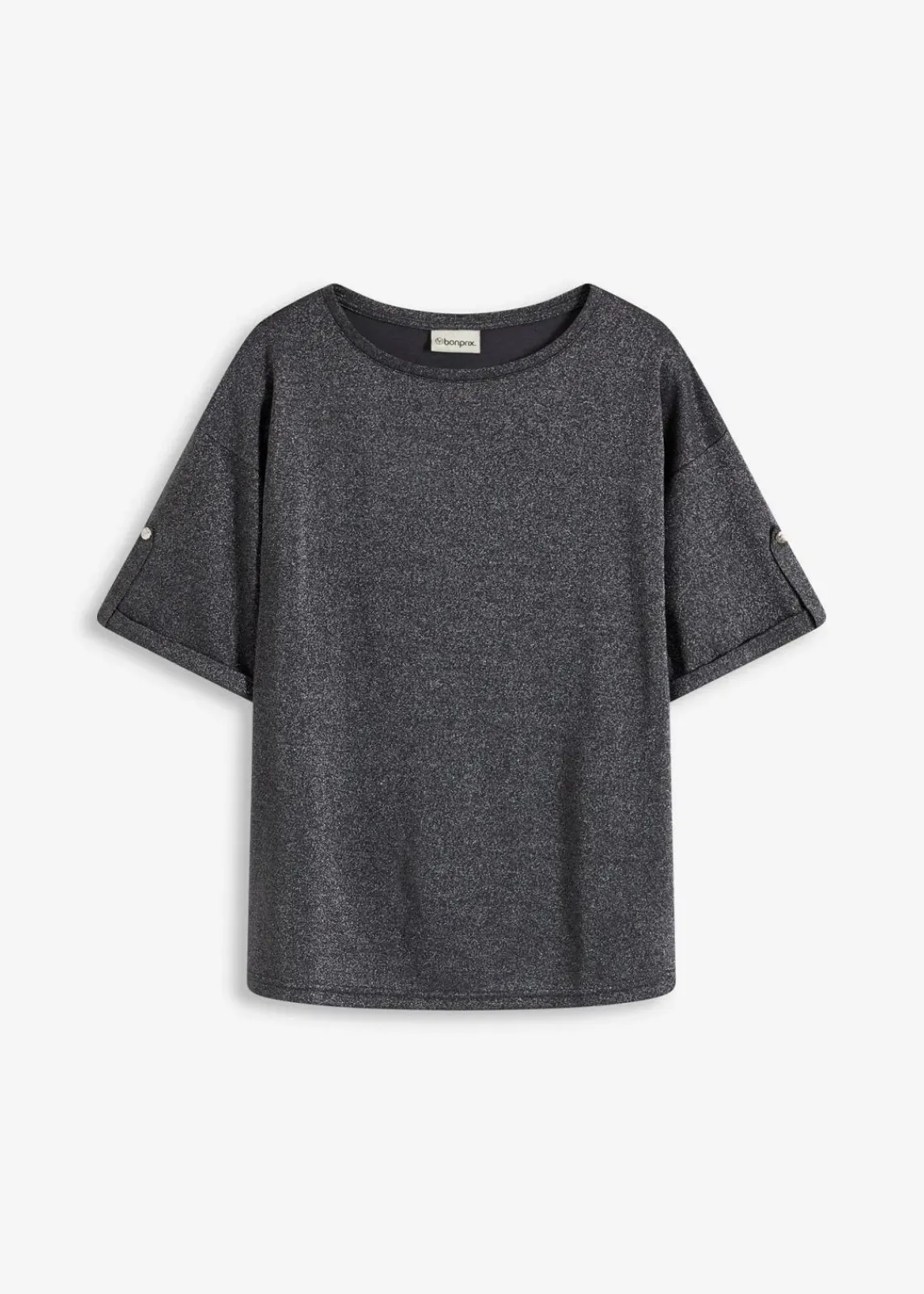 bonprix Shirts & Tops^Glitzer Viskose-Shirt mit Glanzdruck schiefergrau/metallic silber