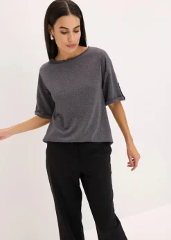 bonprix Shirts & Tops^Glitzer Viskose-Shirt mit Glanzdruck schiefergrau/metallic silber