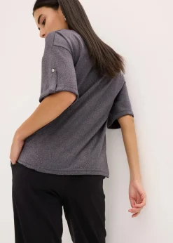 bonprix Shirts & Tops^Glitzer Viskose-Shirt mit Glanzdruck schiefergrau/metallic silber
