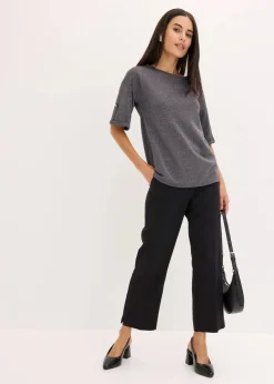 bonprix Shirts & Tops^Glitzer Viskose-Shirt mit Glanzdruck schiefergrau/metallic silber