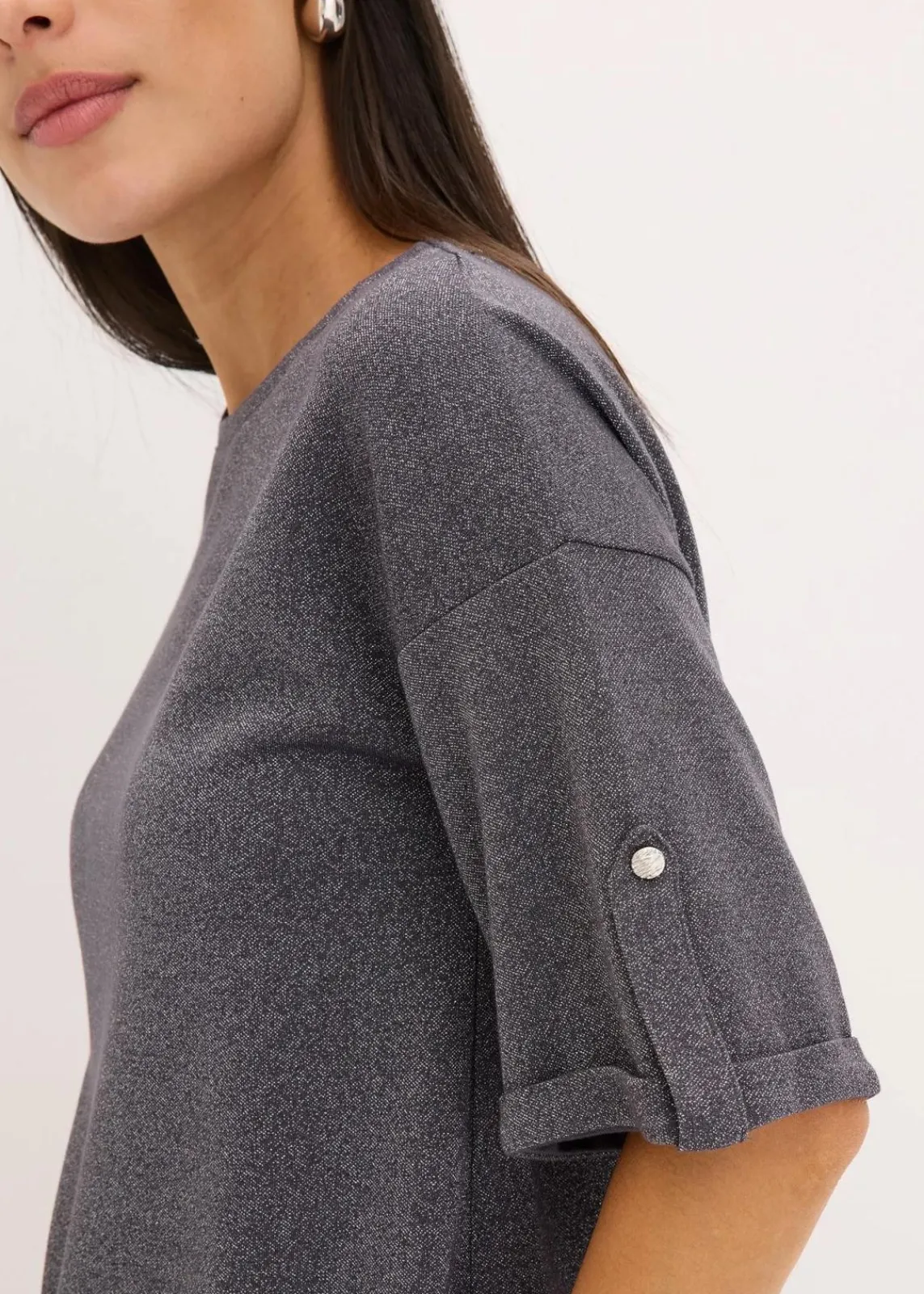 bonprix Shirts & Tops^Glitzer Viskose-Shirt mit Glanzdruck schiefergrau/metallic silber