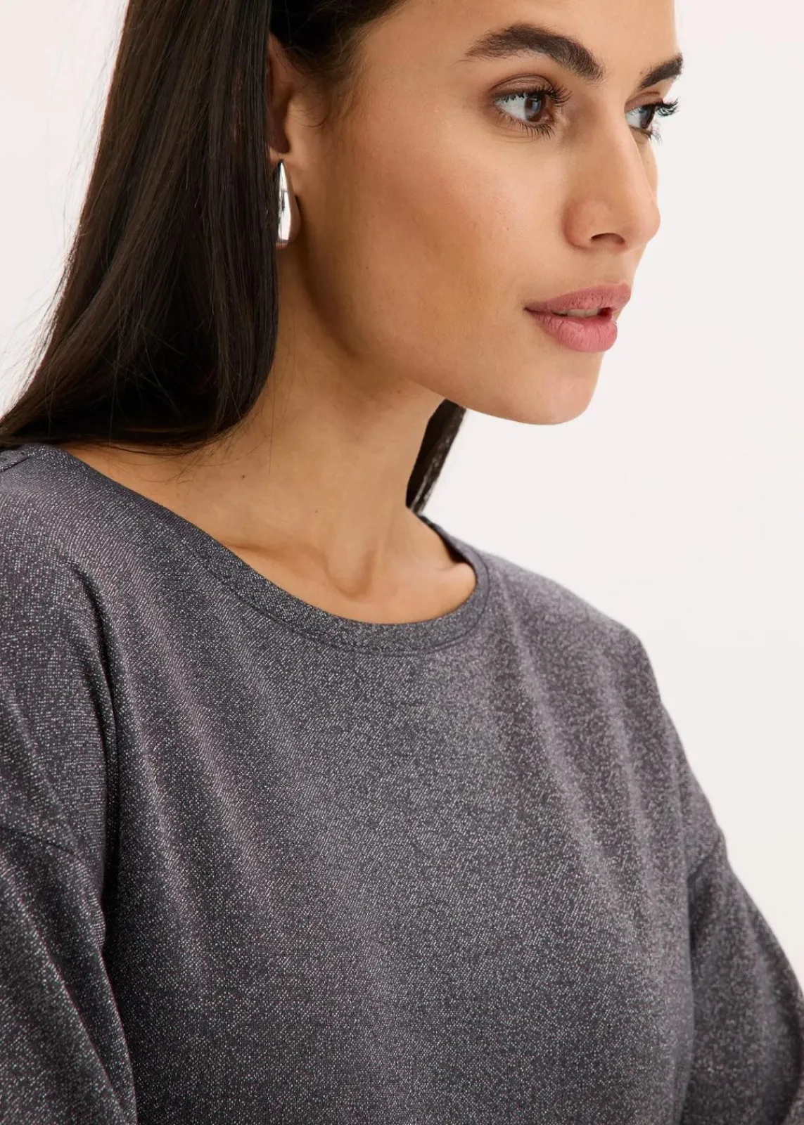 bonprix Shirts & Tops^Glitzer Viskose-Shirt mit Glanzdruck schiefergrau/metallic silber