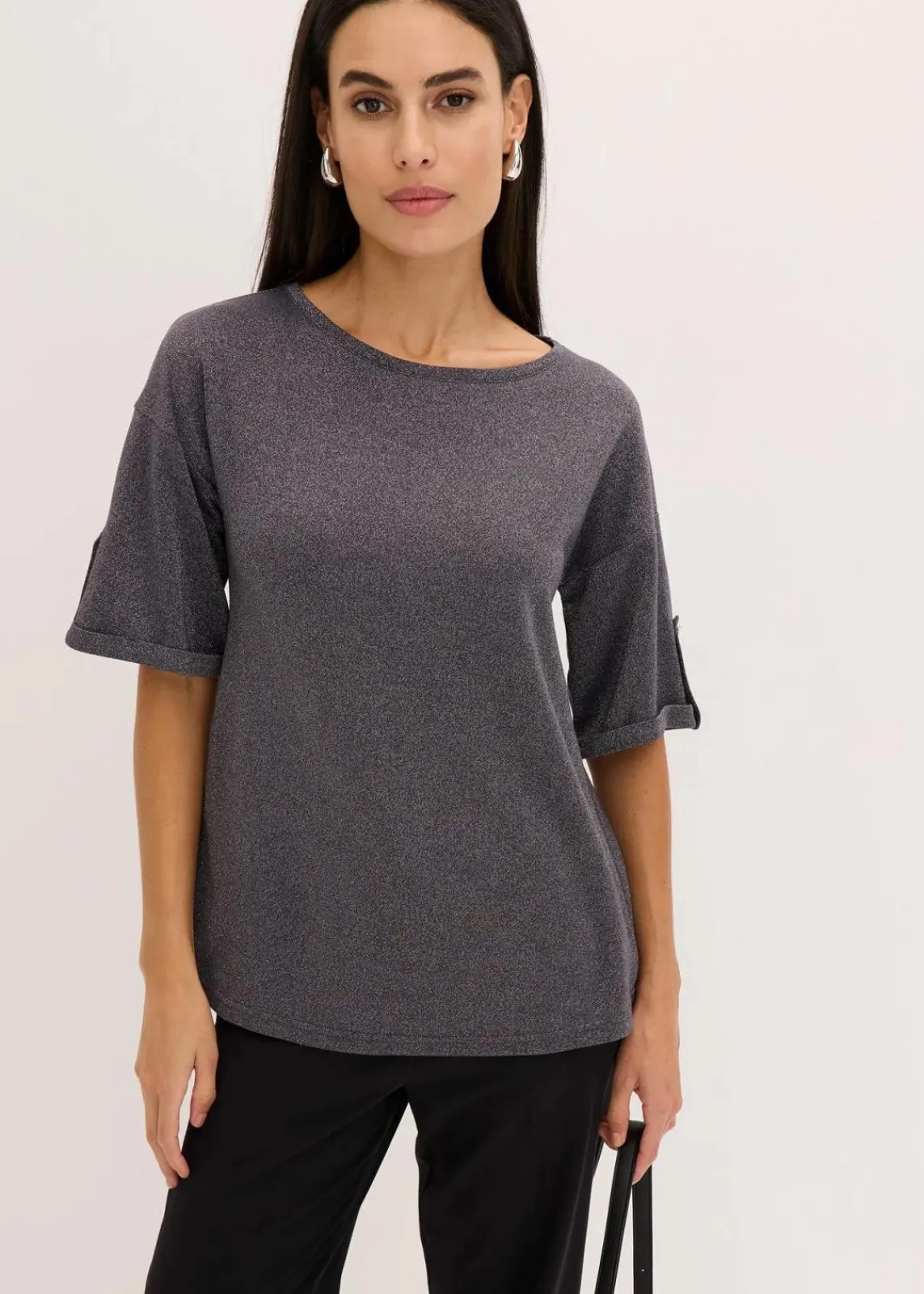 bonprix Shirts & Tops^Glitzer Viskose-Shirt mit Glanzdruck schiefergrau/metallic silber