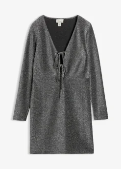 bonprix Bekleidung·Pullover & Strickjacken|Kleider^Glitzerndes Minikleid mit Schleifendetail schwarz/silber lurex