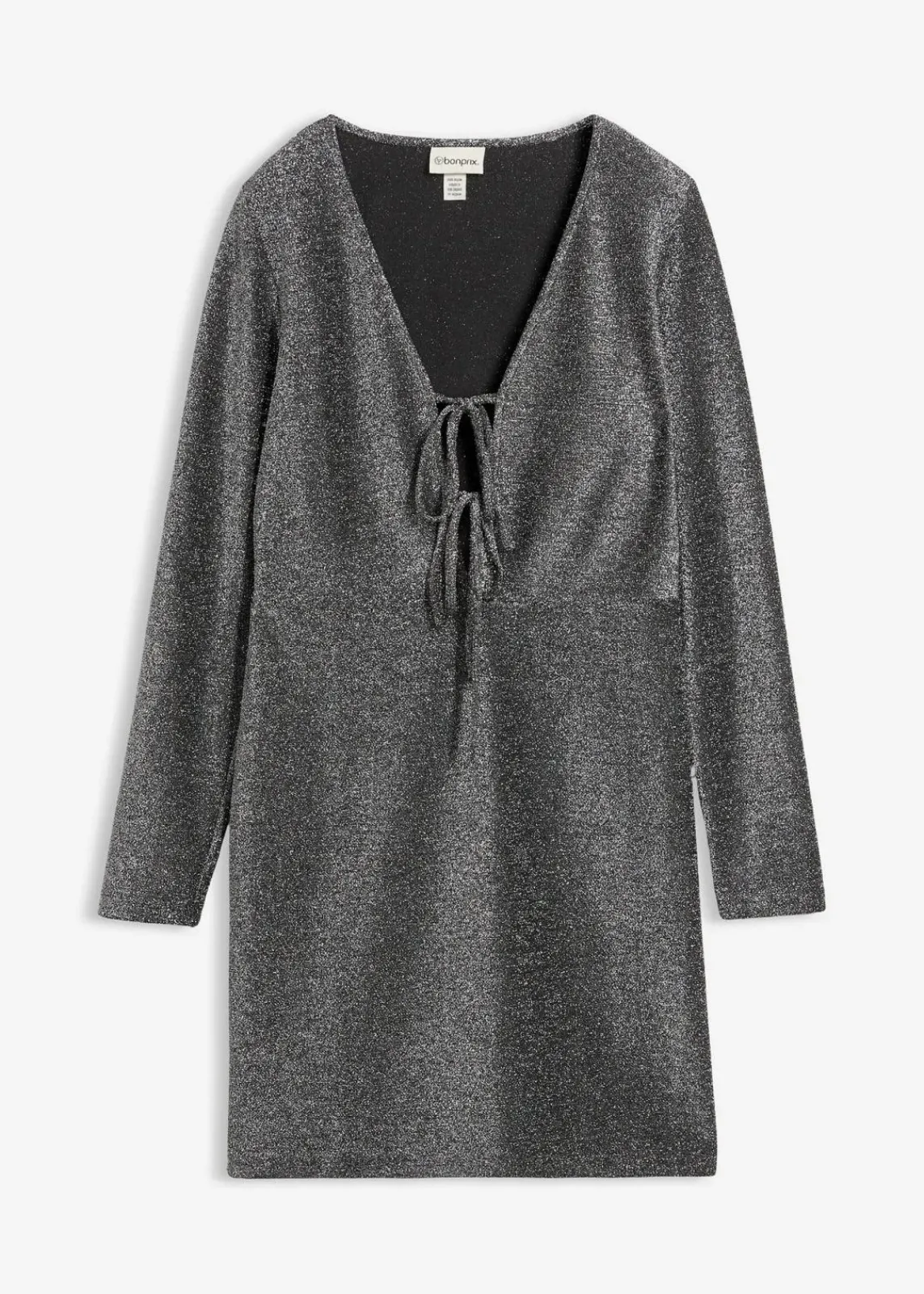 bonprix Bekleidung·Pullover & Strickjacken|Kleider^Glitzerndes Minikleid mit Schleifendetail schwarz/silber lurex