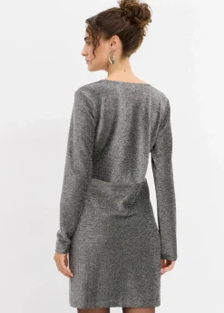 bonprix Bekleidung·Pullover & Strickjacken|Kleider^Glitzerndes Minikleid mit Schleifendetail schwarz/silber lurex