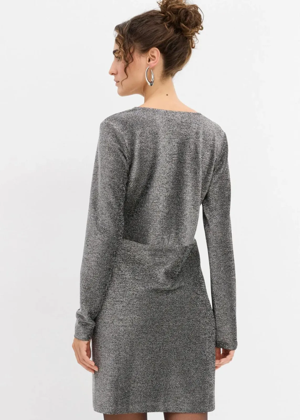 bonprix Bekleidung·Pullover & Strickjacken|Kleider^Glitzerndes Minikleid mit Schleifendetail schwarz/silber lurex