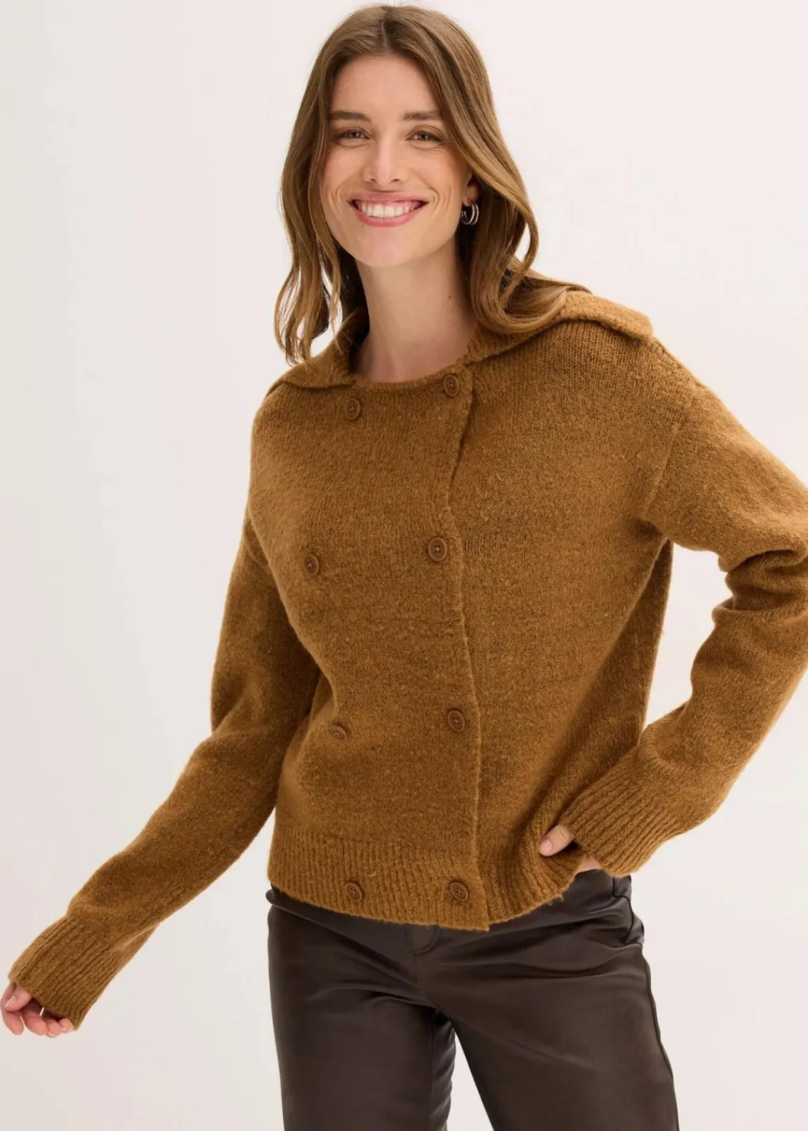 bonprix Bekleidung·Umstandsmode|Pullover & Strickjacken^Grobstrickjacke cognac braun meliert