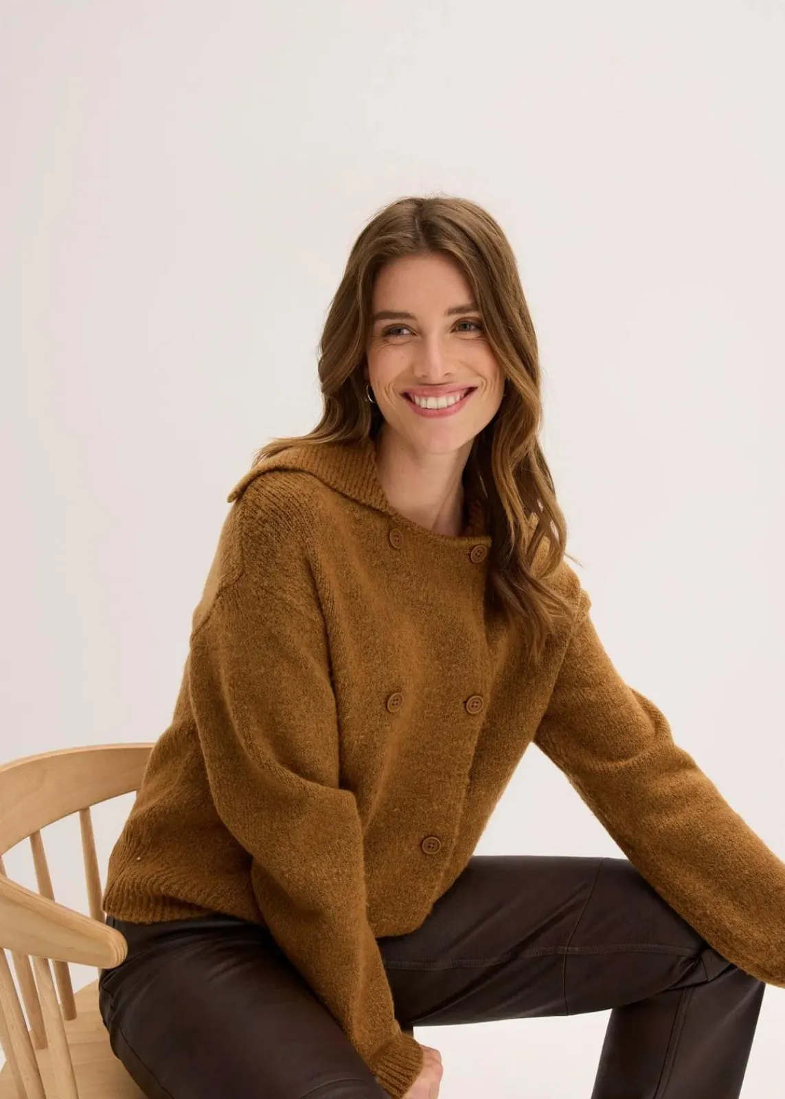 bonprix Bekleidung·Umstandsmode|Pullover & Strickjacken^Grobstrickjacke cognac braun meliert