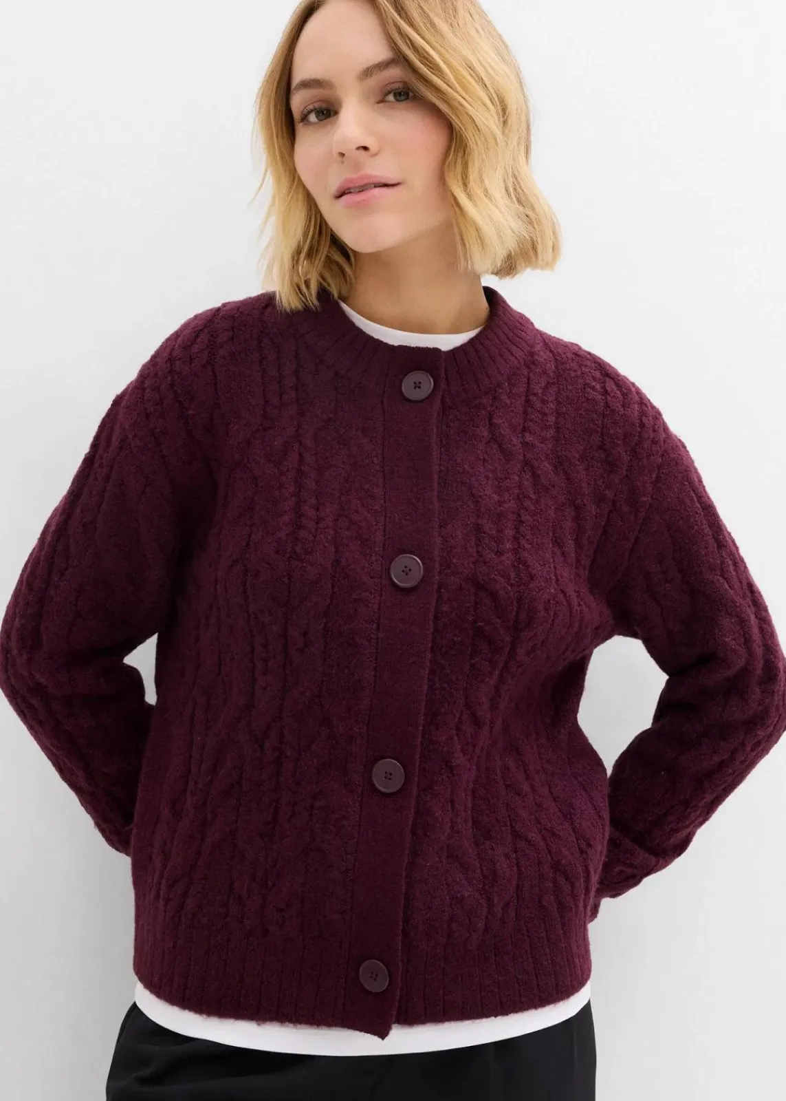 bonprix Bekleidung·Umstandsmode|Strickmode^Grobstrickjacke weinrot
