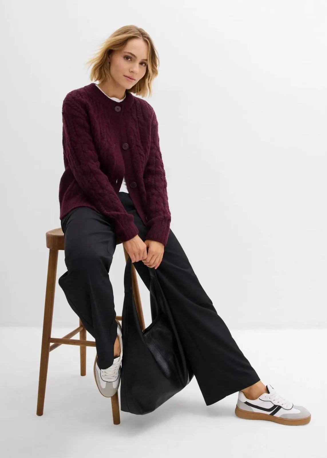 bonprix Bekleidung·Umstandsmode|Strickmode^Grobstrickjacke weinrot