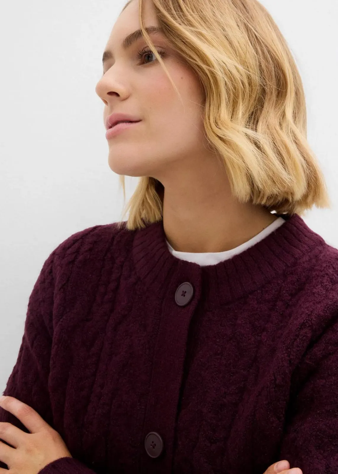 bonprix Bekleidung·Umstandsmode|Strickmode^Grobstrickjacke weinrot