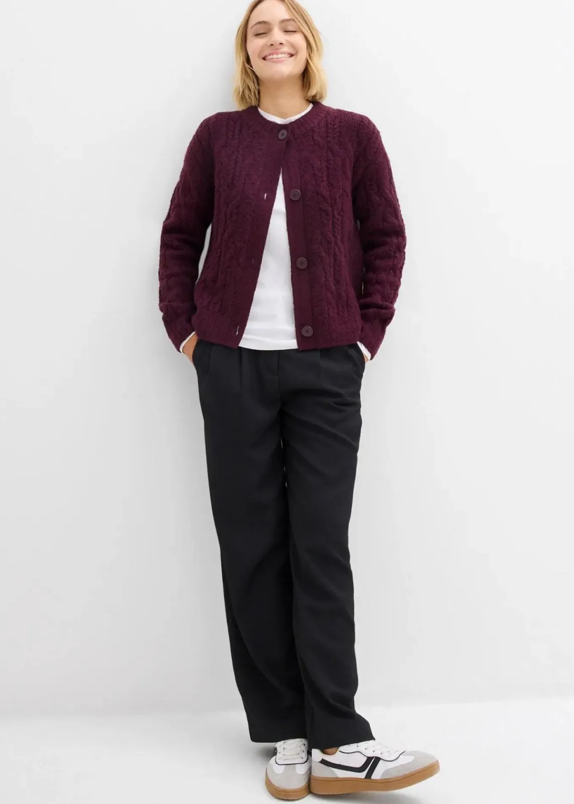 bonprix Bekleidung·Umstandsmode|Strickmode^Grobstrickjacke weinrot