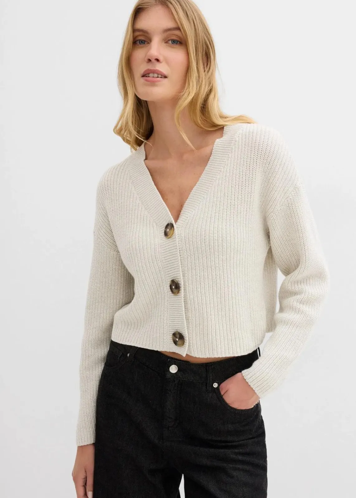 bonprix Bekleidung·Umstandsmode|Strickmode^Grobstrickjacke aus reiner Baumwolle wollweiß meliert