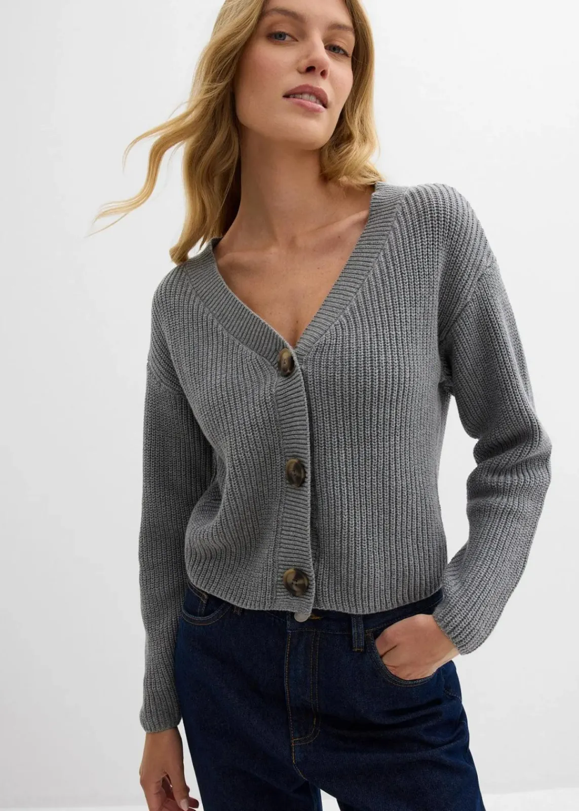 bonprix Bekleidung·Umstandsmode|Strickmode^Grobstrickjacke aus reiner Baumwolle grau meliert