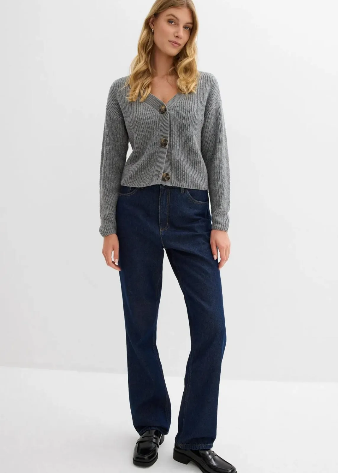 bonprix Bekleidung·Umstandsmode|Strickmode^Grobstrickjacke aus reiner Baumwolle grau meliert