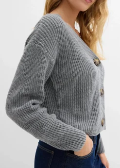 bonprix Bekleidung·Umstandsmode|Strickmode^Grobstrickjacke aus reiner Baumwolle grau meliert