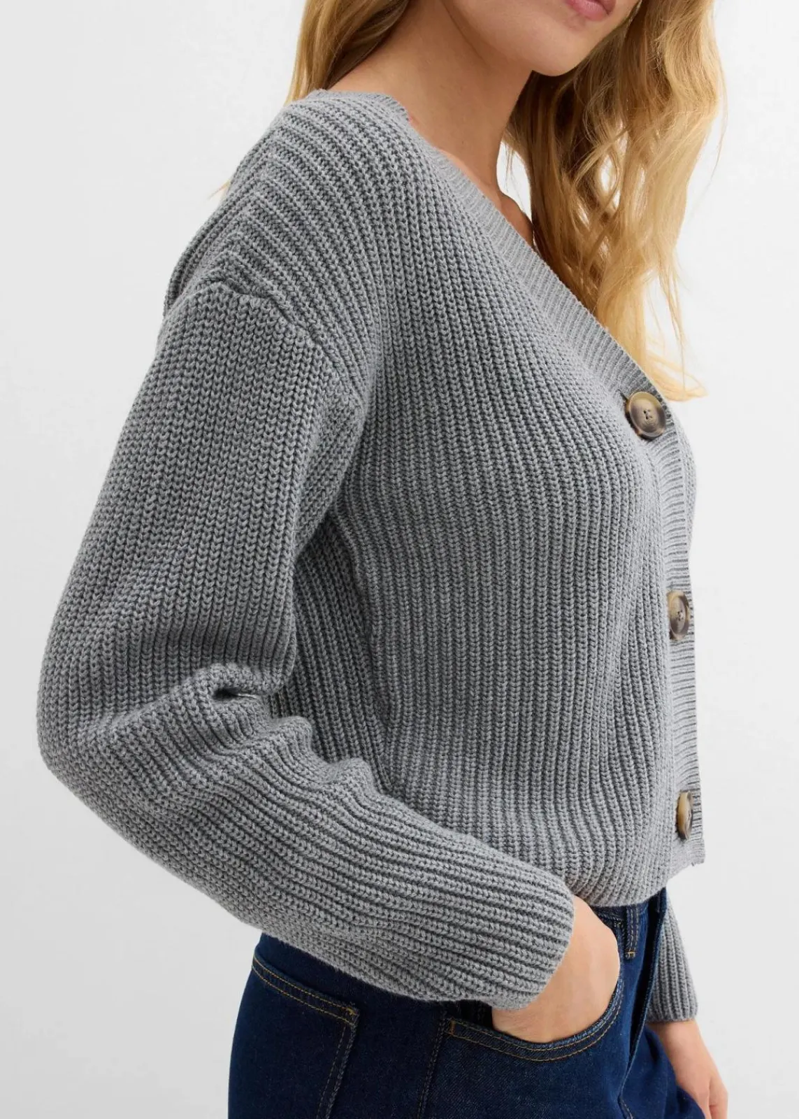 bonprix Bekleidung·Umstandsmode|Strickmode^Grobstrickjacke aus reiner Baumwolle grau meliert