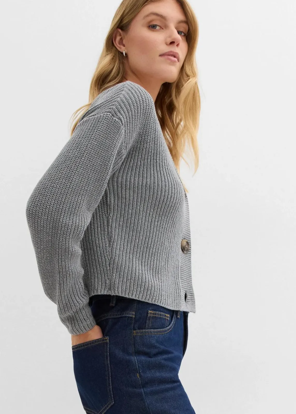 bonprix Bekleidung·Umstandsmode|Strickmode^Grobstrickjacke aus reiner Baumwolle grau meliert