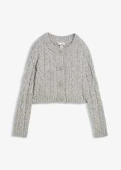 bonprix Strickmode|Pullover & Strickjacken^Grobstrickjacke aus weichem Woll-Mix hellgrau meliert