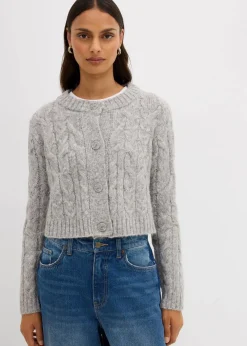 bonprix Strickmode|Pullover & Strickjacken^Grobstrickjacke aus weichem Woll-Mix hellgrau meliert