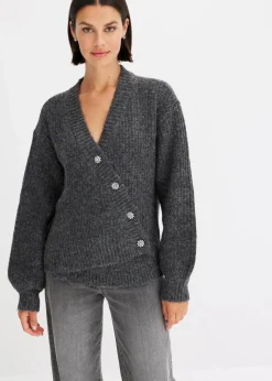 bonprix Pullover & Strickjacken|Strickmode^Grobstrickjacke aus weichem Wollmix anthrazit meliert
