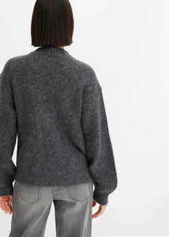 bonprix Pullover & Strickjacken|Strickmode^Grobstrickjacke aus weichem Wollmix anthrazit meliert