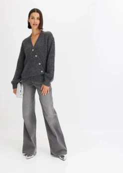 bonprix Pullover & Strickjacken|Strickmode^Grobstrickjacke aus weichem Wollmix anthrazit meliert