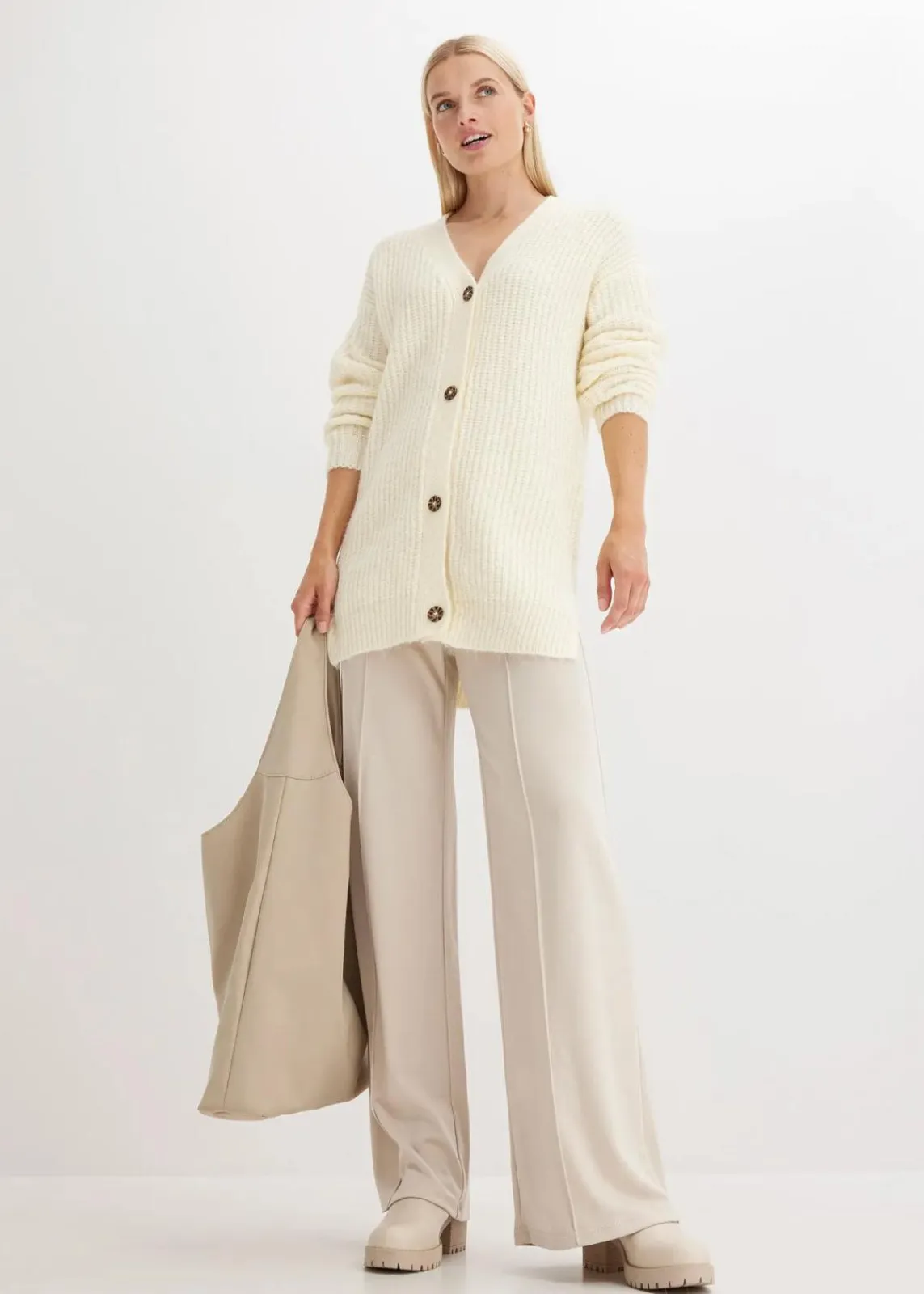 bonprix Bekleidung·Jeans|Pullover & Strickjacken^Grobstrickjacke aus weichem Wollmix cremeweiß