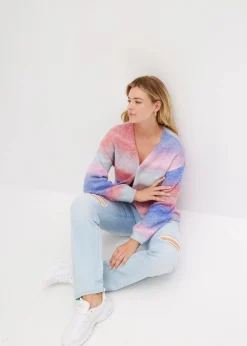 bonprix Bekleidung·Umstandsmode|Strickmode^Grobstrickjacke aus weichem Woll-Mix eisblau/pastellrose/edelsteinblau/lilablau/rosa