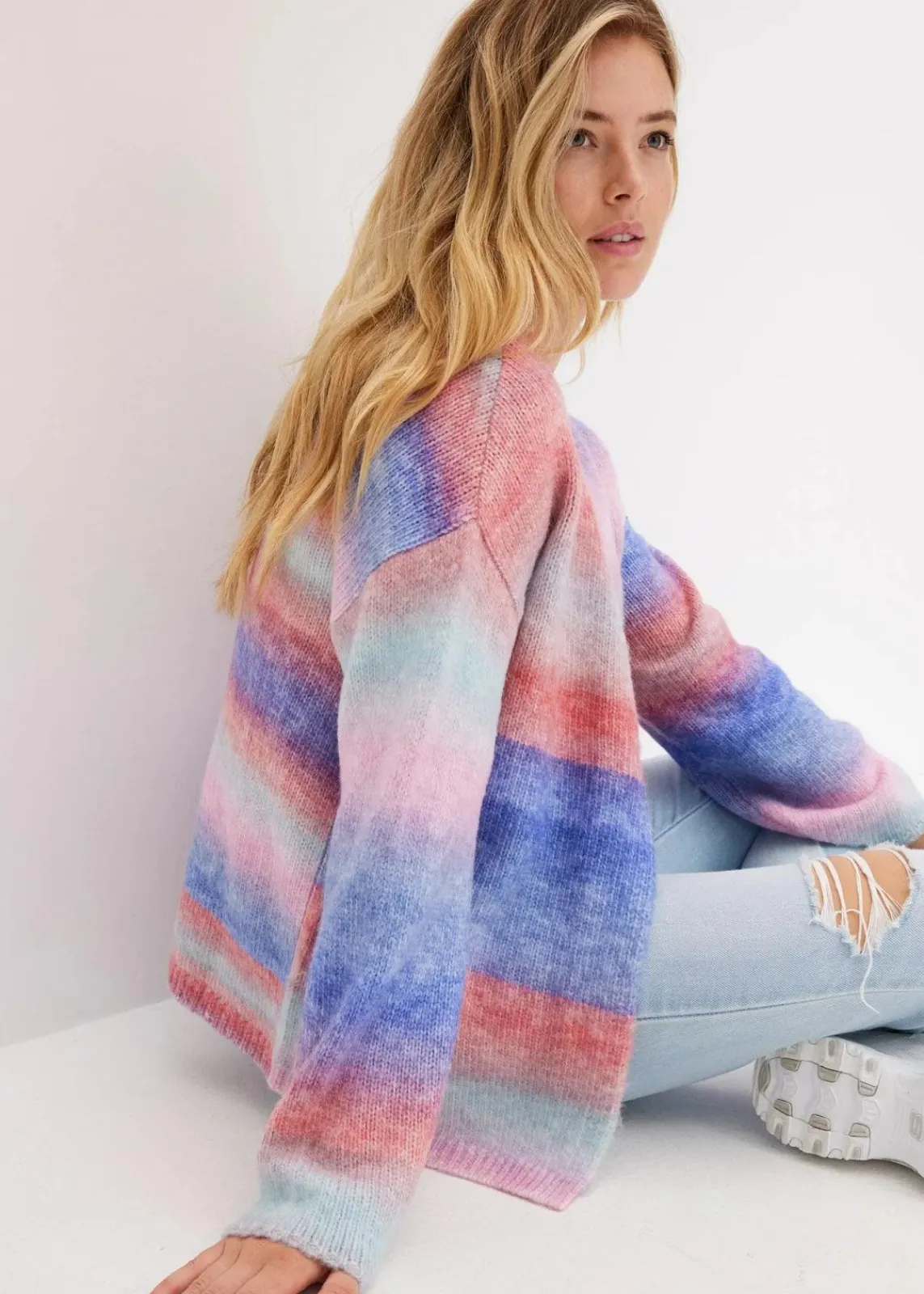 bonprix Bekleidung·Umstandsmode|Strickmode^Grobstrickjacke aus weichem Woll-Mix eisblau/pastellrose/edelsteinblau/lilablau/rosa