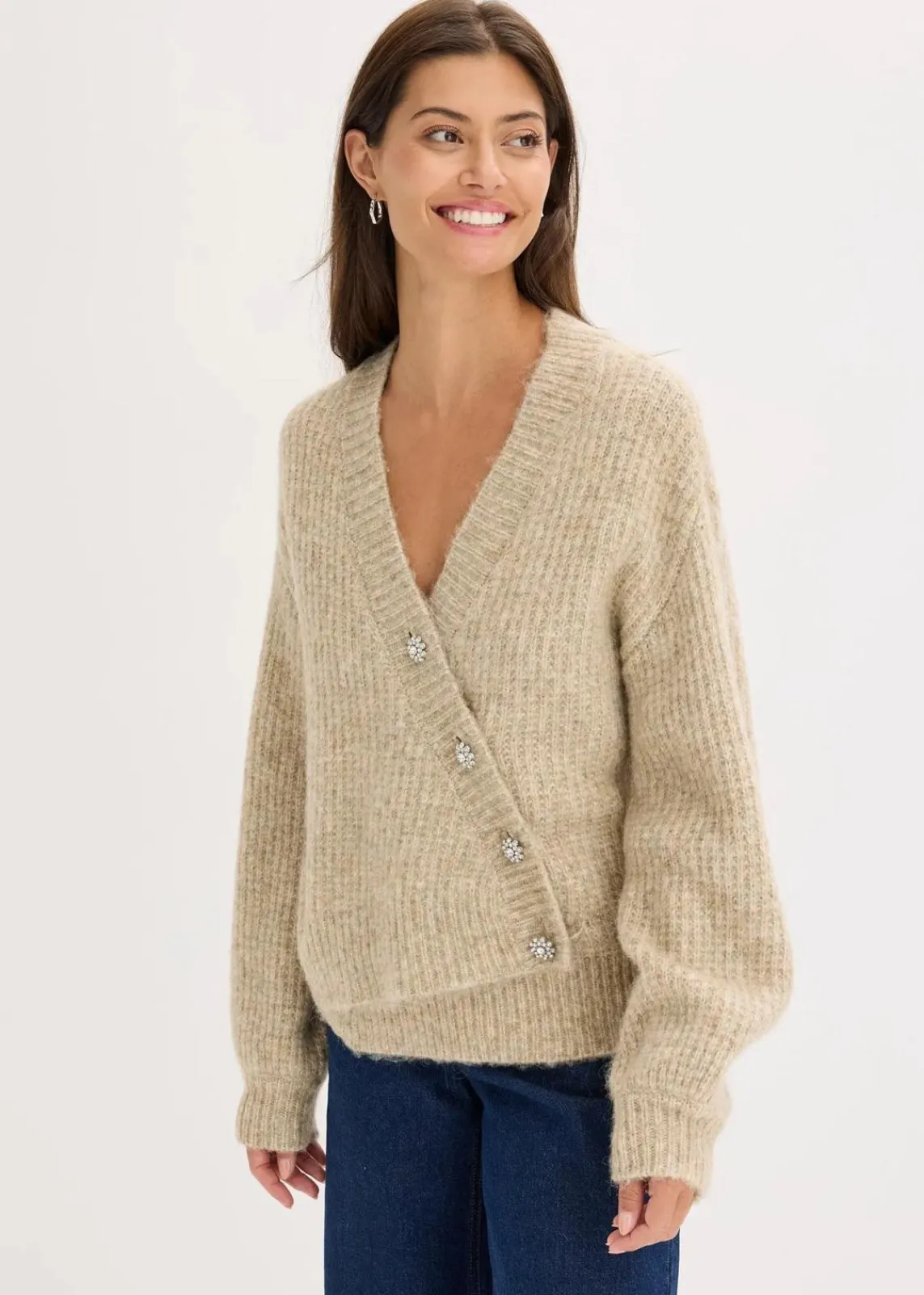 bonprix Bekleidung·Umstandsmode|Bekleidung·Jeans^Grobstrickjacke aus weichem Wollmix sand meliert