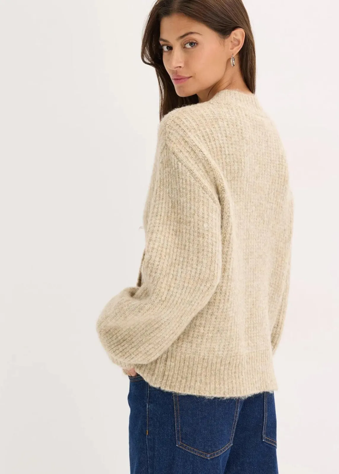 bonprix Bekleidung·Umstandsmode|Bekleidung·Jeans^Grobstrickjacke aus weichem Wollmix sand meliert
