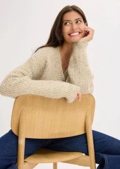 bonprix Bekleidung·Umstandsmode|Bekleidung·Jeans^Grobstrickjacke aus weichem Wollmix sand meliert