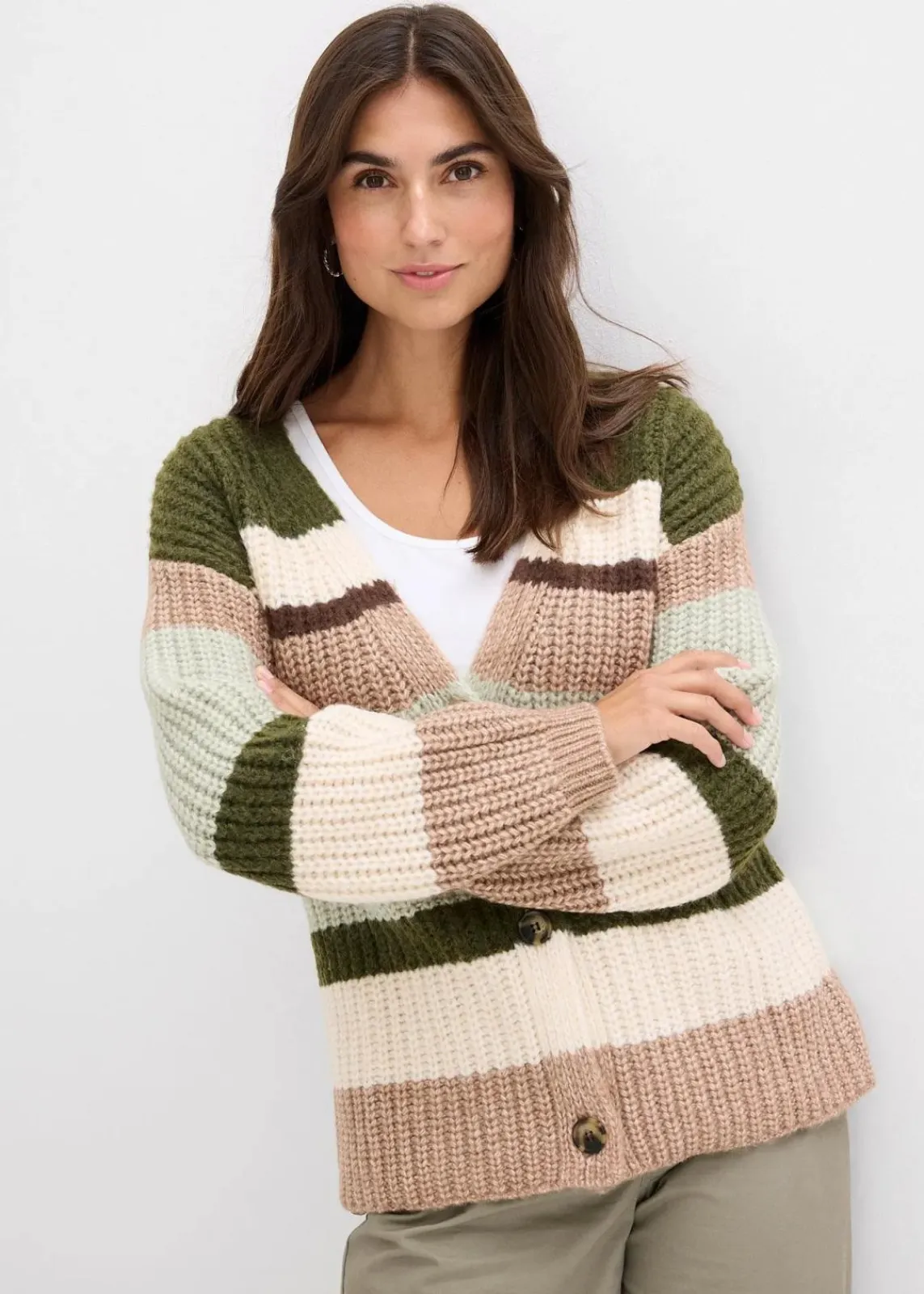bonprix Pullover & Strickjacken|Strickmode^Grobstrickjacke mit Farbverlauf dunkelkhaki