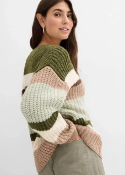 bonprix Pullover & Strickjacken|Strickmode^Grobstrickjacke mit Farbverlauf dunkelkhaki