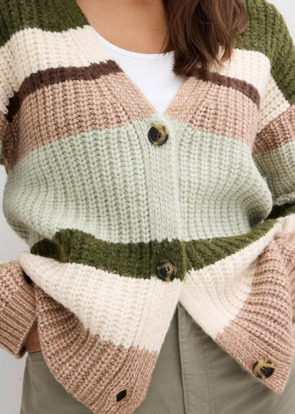 bonprix Pullover & Strickjacken|Strickmode^Grobstrickjacke mit Farbverlauf dunkelkhaki