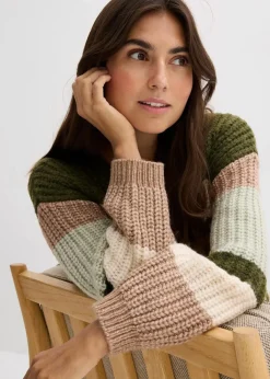 bonprix Pullover & Strickjacken|Strickmode^Grobstrickjacke mit Farbverlauf dunkelkhaki
