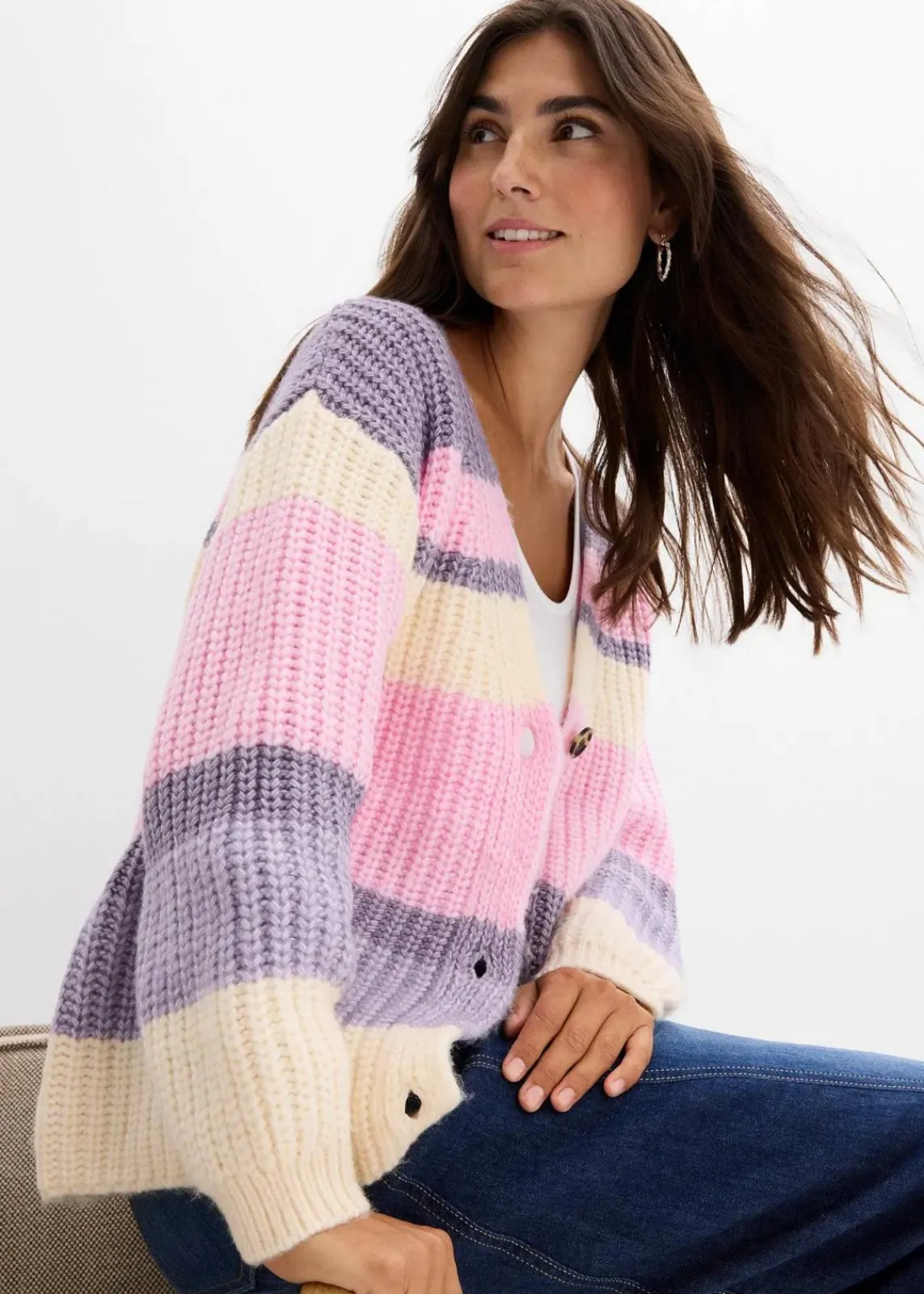 bonprix Bekleidung·Umstandsmode|Bekleidung·Jeans^Grobstrickjacke mit Farbverlauf elfenbein