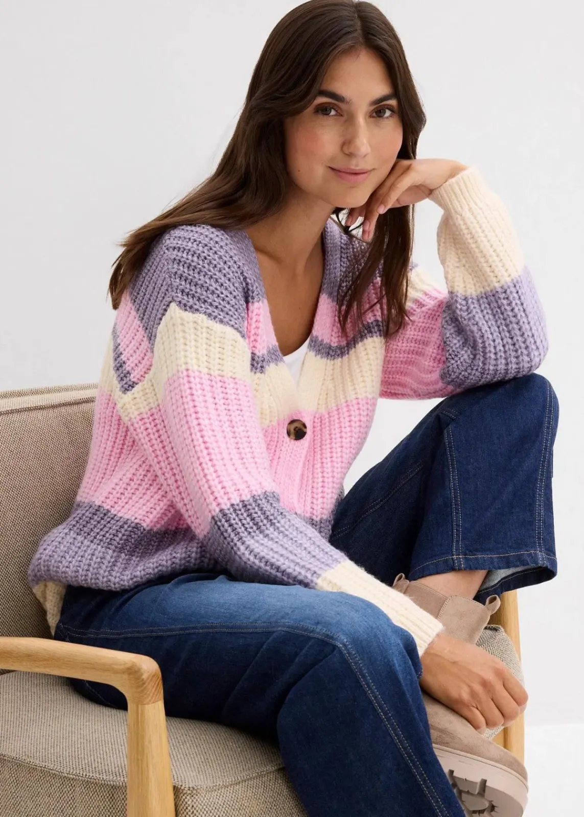 bonprix Bekleidung·Umstandsmode|Bekleidung·Jeans^Grobstrickjacke mit Farbverlauf elfenbein