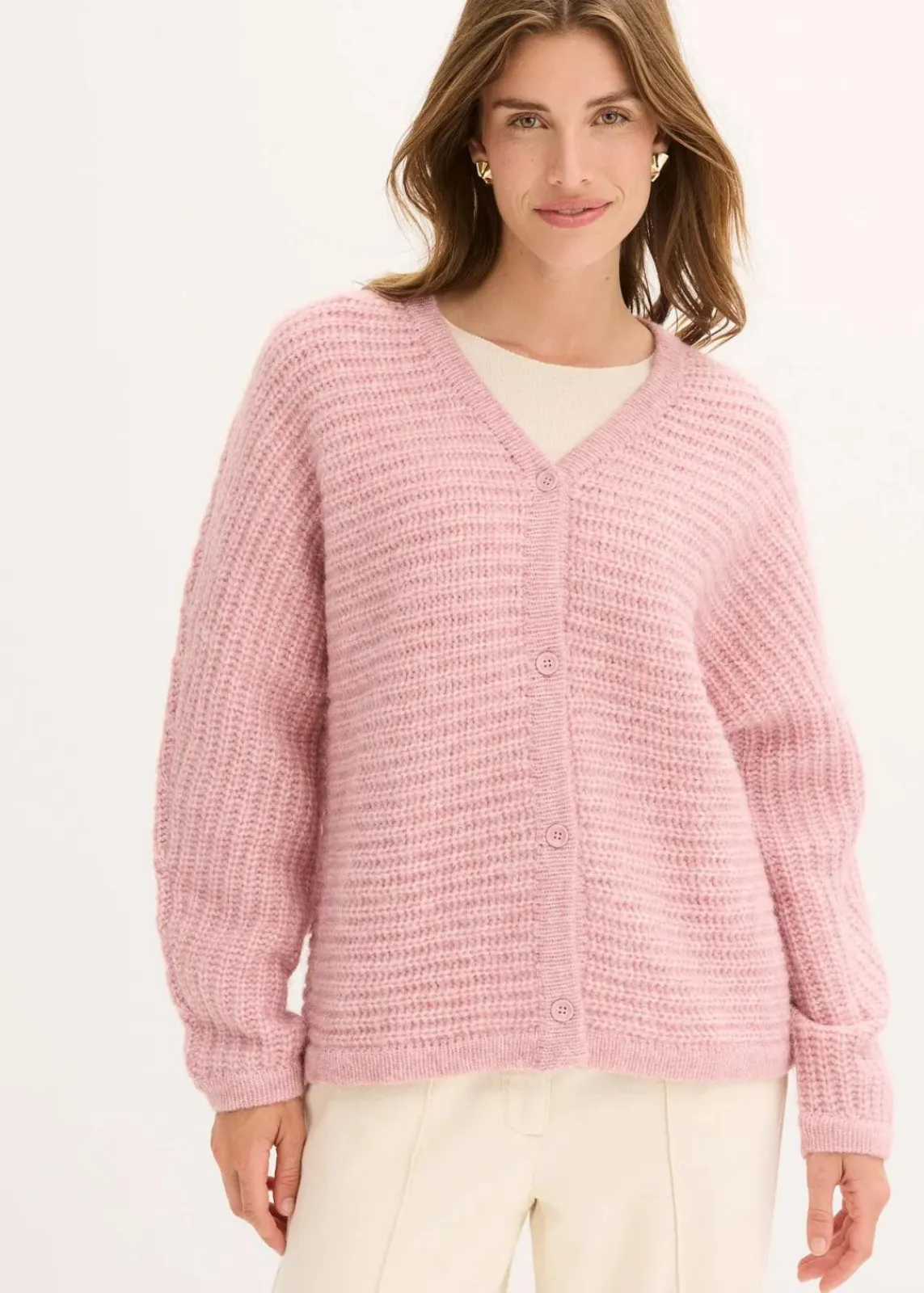 bonprix Strickmode|Pullover & Strickjacken^Grobstrickjacke mit Wollanteil aschrosa meliert