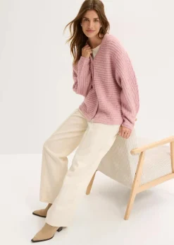 bonprix Strickmode|Pullover & Strickjacken^Grobstrickjacke mit Wollanteil aschrosa meliert
