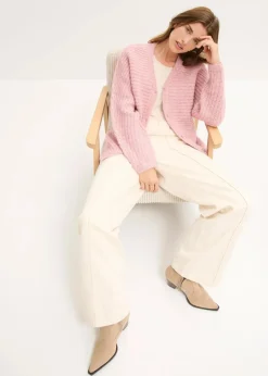 bonprix Strickmode|Pullover & Strickjacken^Grobstrickjacke mit Wollanteil aschrosa meliert