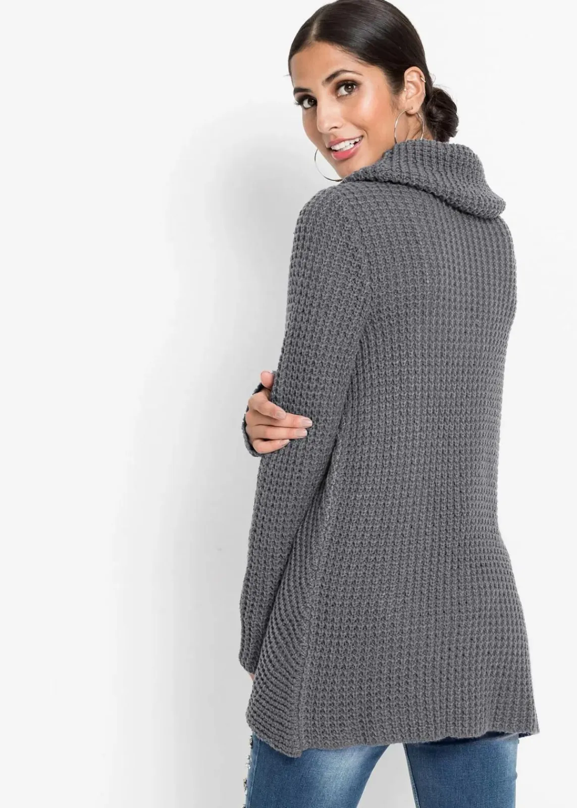 bonprix Bekleidung·Umstandsmode|Bekleidung·Jeans^Grobstrick-Pullover dunkelgrau meliert