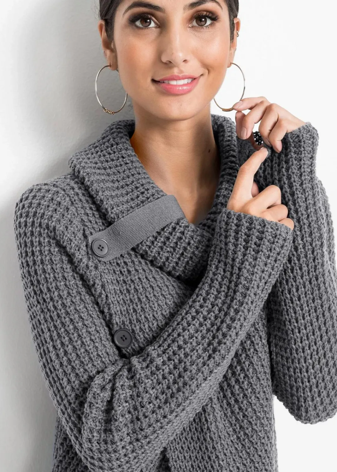 bonprix Bekleidung·Umstandsmode|Bekleidung·Jeans^Grobstrick-Pullover dunkelgrau meliert
